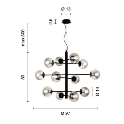 Ondaluce - Luster na lanku ELISEO 12xE14/10W/230V priemer 97 cm zlatá/dymová béžová
