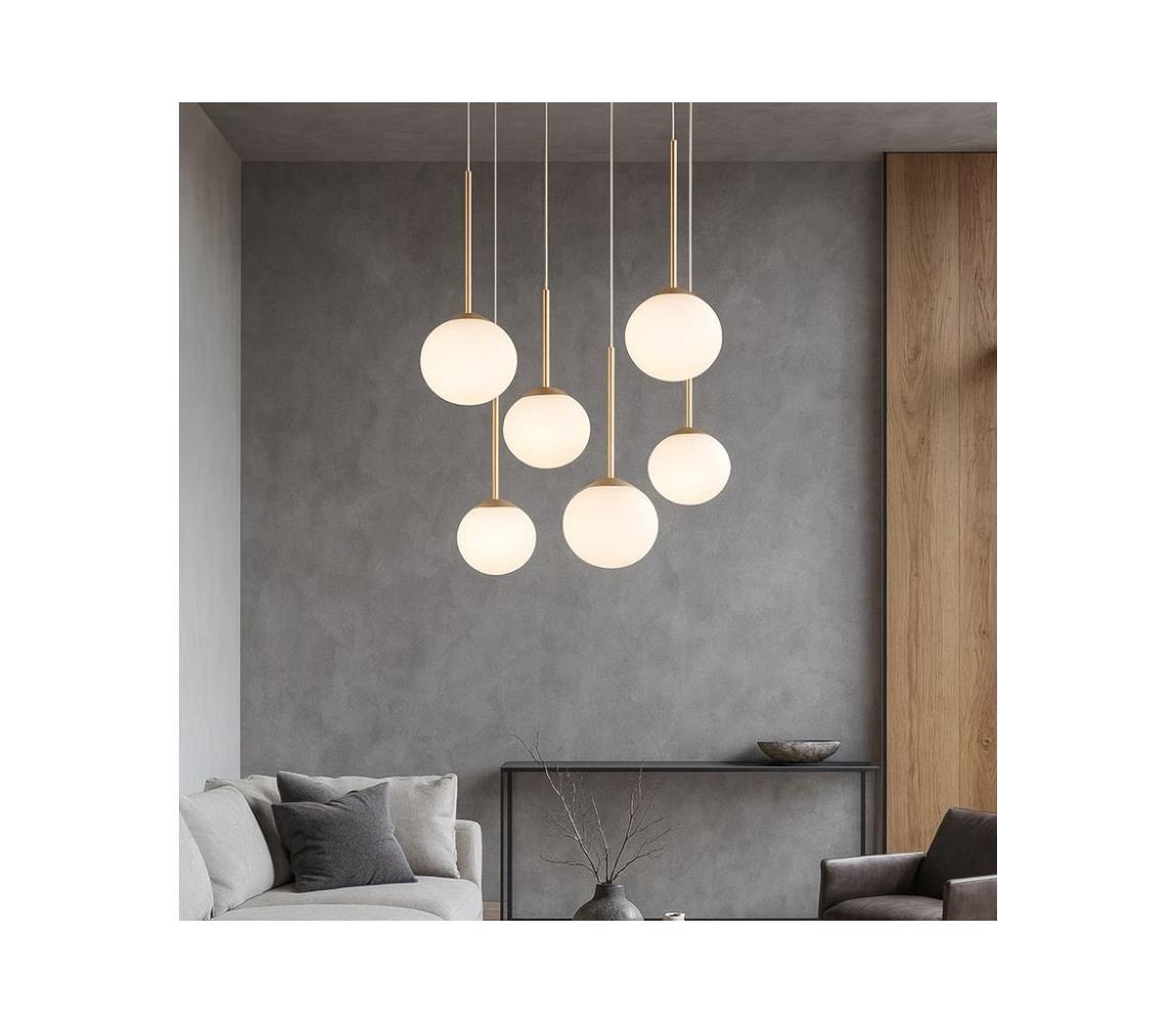 Ondaluce - Luster na lanku JEWEL 6xE14/10W/230V priemer 55 cm zlatá/biela SO.JEWEL/R-6ORO
