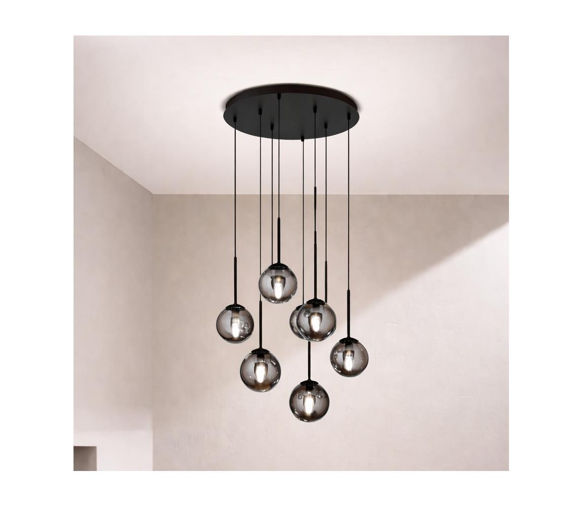 Ondaluce - Luster na lanku JEWEL 8xE14/10W/230V pr. 70 cm čierna/dymová čierna SO.JEWEL/8-NERO
