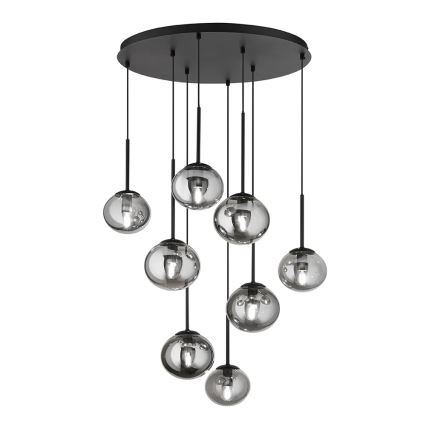 Ondaluce - Luster na lanku JEWEL 8xE14/10W/230V pr. 70 cm čierna/dymová čierna