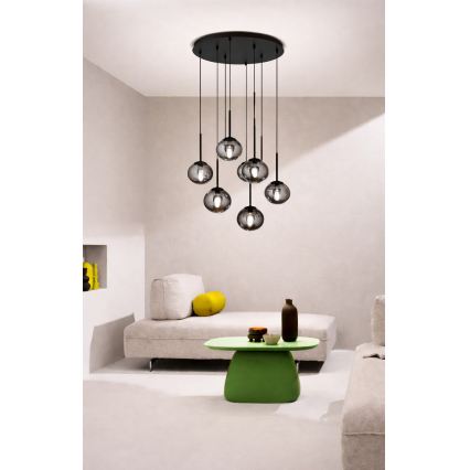Ondaluce - Luster na lanku JEWEL 8xE14/10W/230V pr. 70 cm čierna/dymová čierna