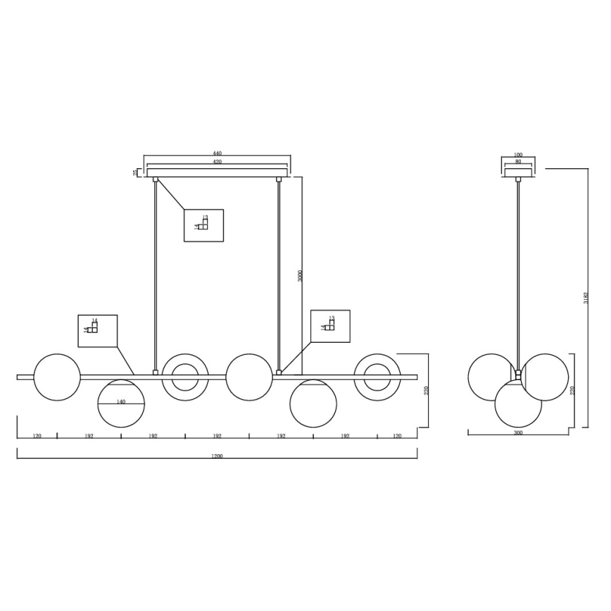 Ondaluce - Luster na lanku MONILE 6xE14/10W/230V čierna/dymová čierna