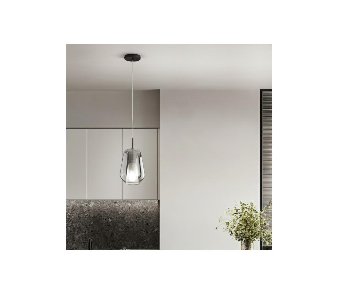 Ondaluce - Luster na lanku TH 1xE27/15W/230V pr. 19 cm čierna/dymová sivá SO.TH/1-FUME