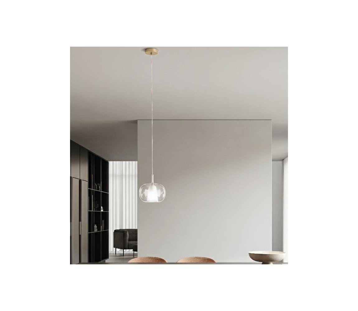 Ondaluce - luster na lanku TH 1xE27/15W/230V pr. 25 cm zlatý/číry SO.TH/2-TRASPA