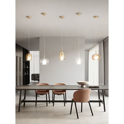 Ondaluce - luster na lanku THELMA 1xE27/15W/230V pr. 25 cm zlatý/číry