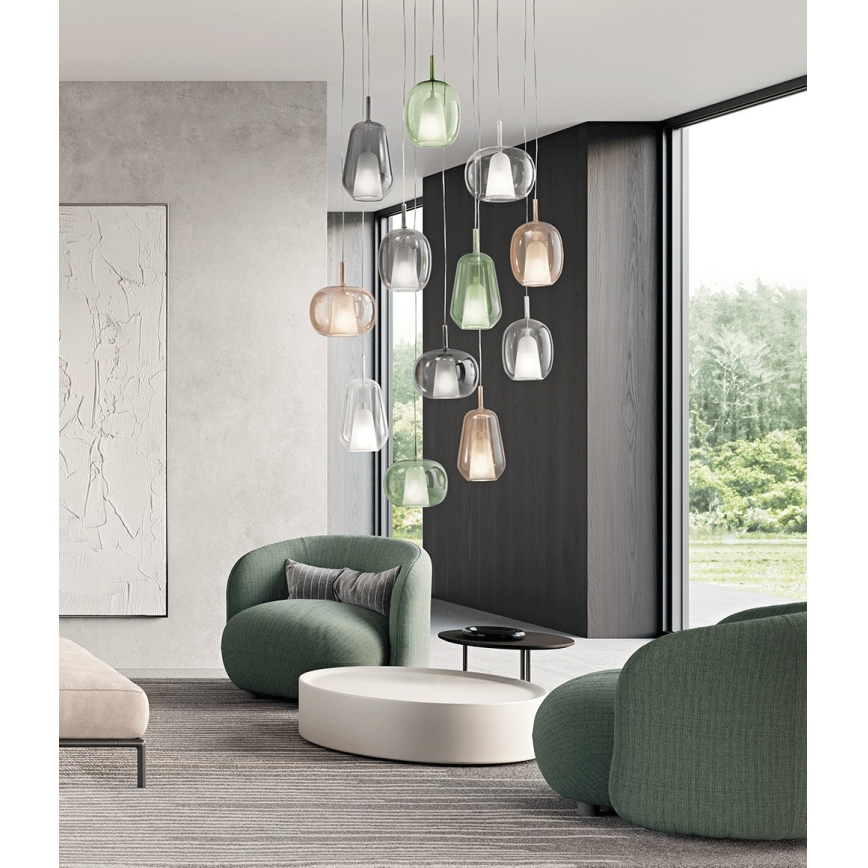 Ondaluce - luster na lanku THELMA 1xE27/15W/230V pr. 25 cm zlatý/číry
