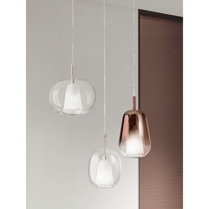 Ondaluce - luster na lanku THELMA 1xE27/15W/230V pr. 25 cm zlatý/číry