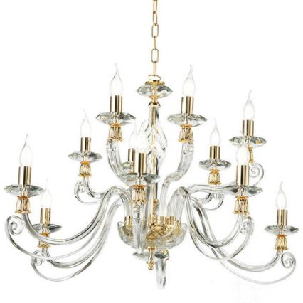 Ondaluce - Luster na reťazi 1306 12xE14/10W/230V pr. 100 cm zlatý/číry
