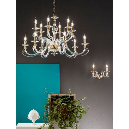 Ondaluce - Luster na reťazi 1306 12xE14/10W/230V pr. 100 cm zlatý/číry