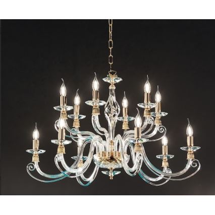 Ondaluce - Luster na reťazi 1306 12xE14/10W/230V pr. 100 cm zlatý/číry