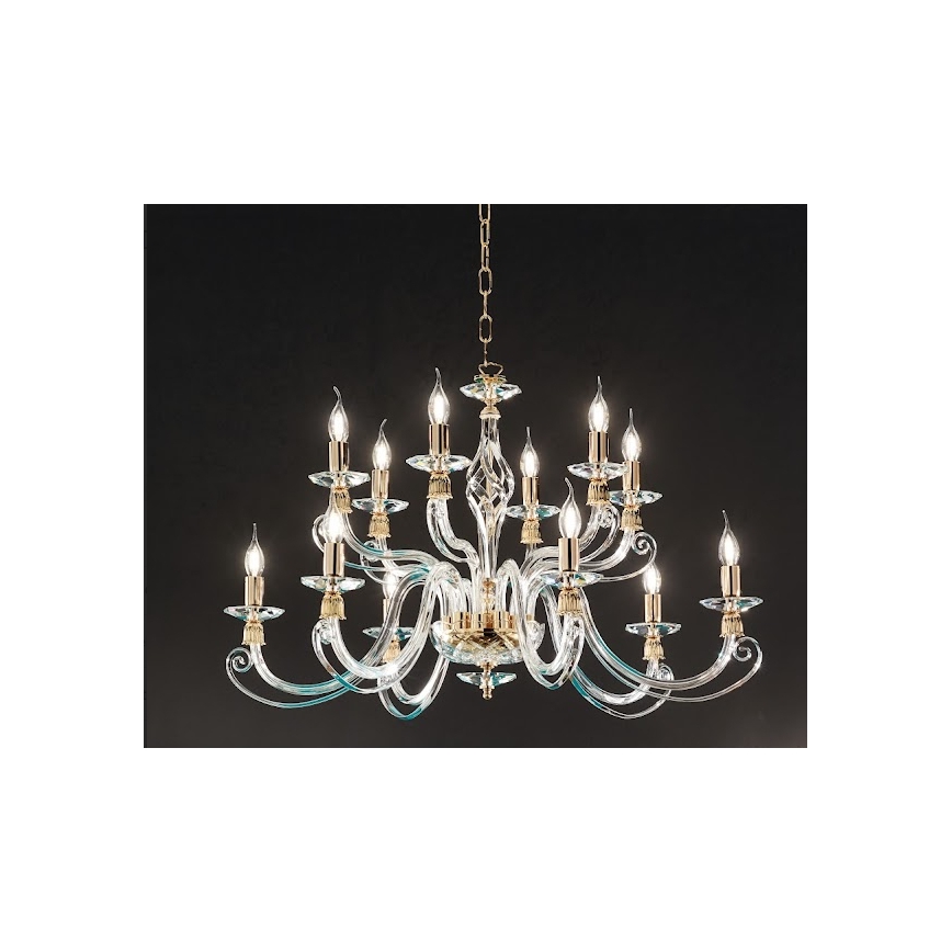Ondaluce - Luster na reťazi 1306 12xE14/10W/230V pr. 100 cm zlatý/číry