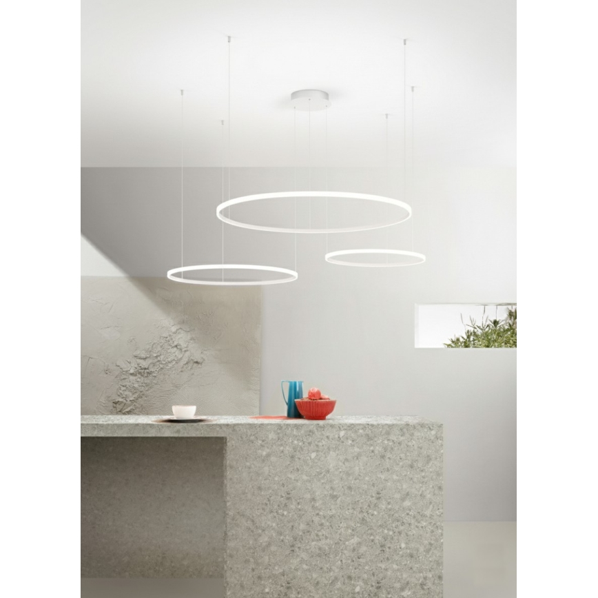Ondaluce - LED Stmievateľný luster na lane SOEL LED/28W/230V + LED/38W + LED/47W priemer 100/80/60 cm biela