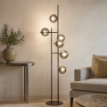 Ondaluce - Stojacia lampa JEWEL 6xE14/10W/230V 166 cm čierna/dymová čierna