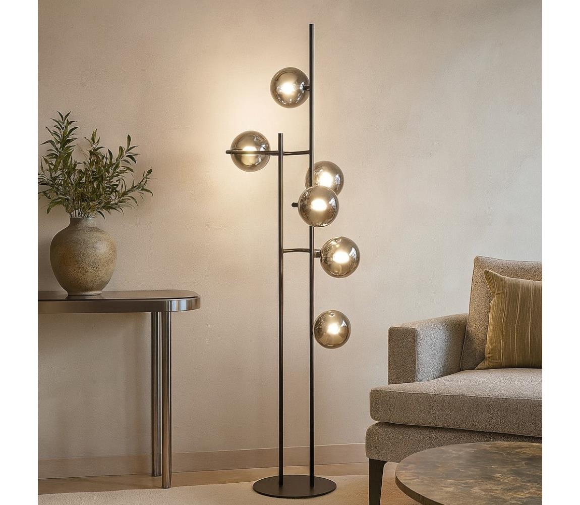 Ondaluce - Stojacia lampa JEWEL 6xE14/10W/230V 166 cm čierna/dymová čierna PT.JEWEL/NERO