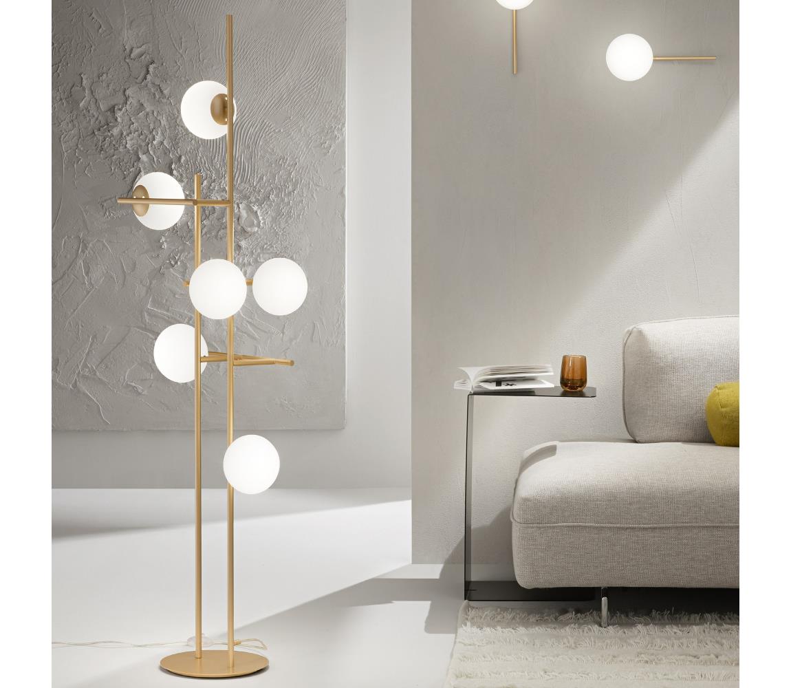Ondaluce - Stojacia lampa JEWEL 6xE14/10W/230V 166 cm zlatá/biela PT.JEWEL/ORO