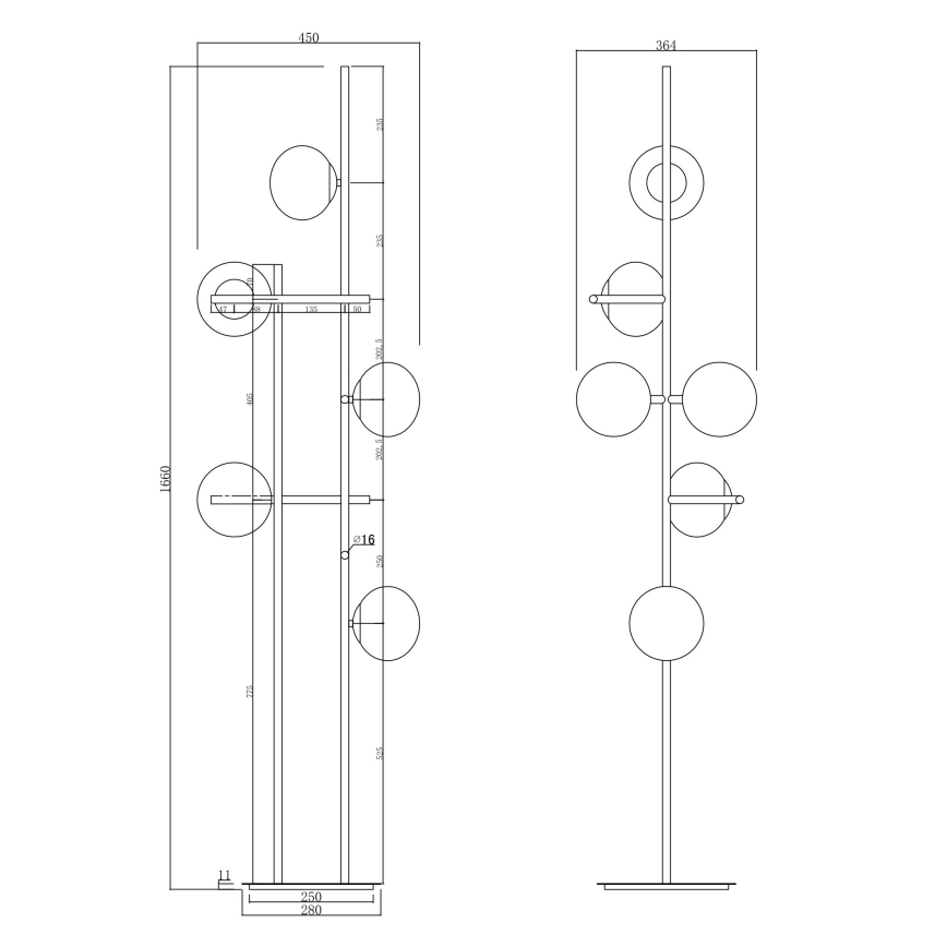 Ondaluce - Stojacia lampa JEWEL 6xE14/10W/230V 166 cm zlatá/biela