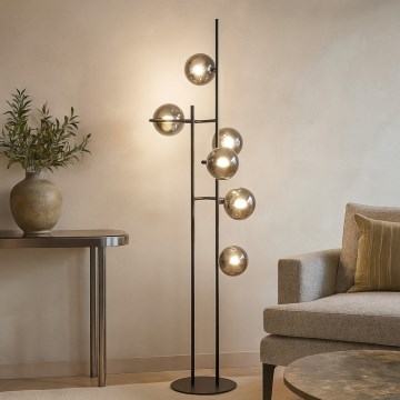 Ondaluce - Stojacia lampa JEWEL 6xE14/10W/230V dymová čierna