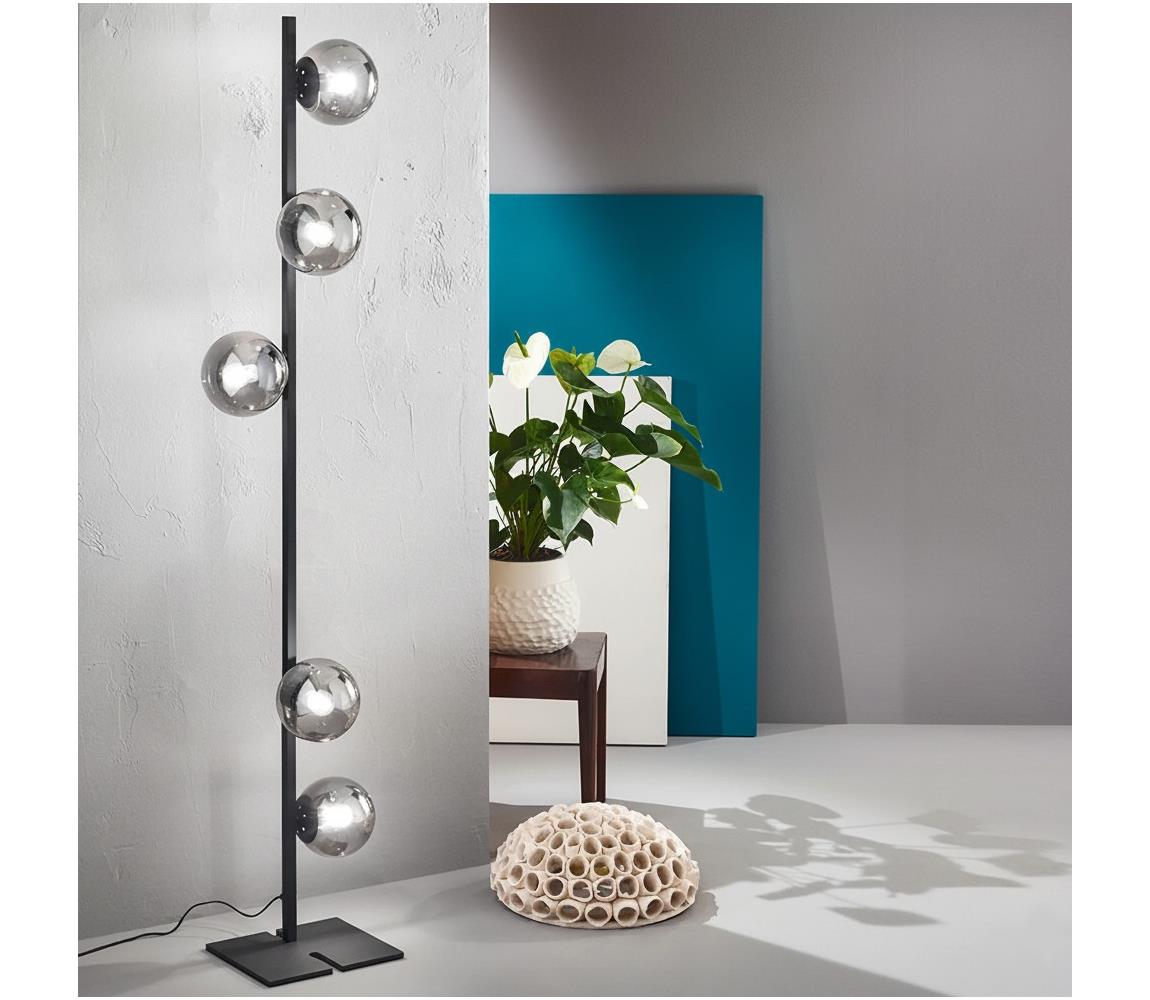 Ondaluce - Stojacia lampa MONILE 5xE14/10W/230V 170 cm čierna/dymová čierna PT.MONILE/NERO