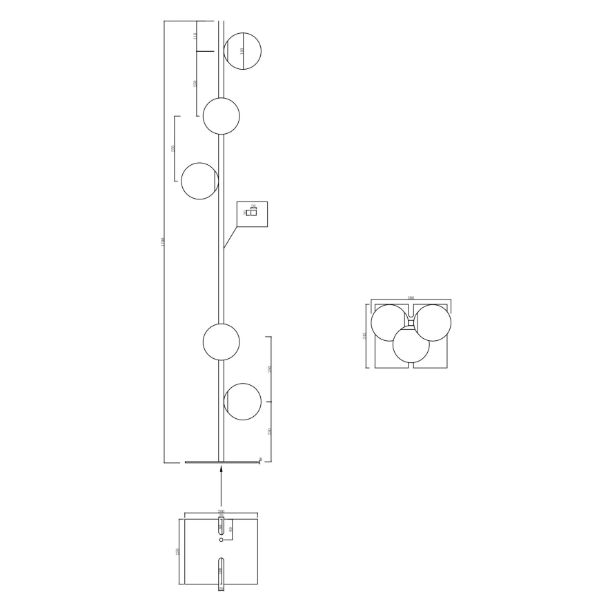 Ondaluce - Stojacia lampa MONILE 5xE14/10W/230V 170 cm čierna/dymová čierna