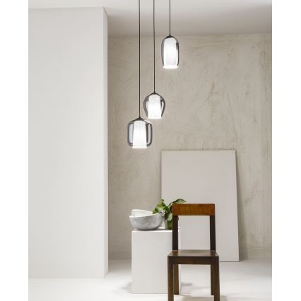 Ondaluce - Závesný luster na lanku BONNIE 1xE27/15W/230V pr. 15,5 cm čierna/dymovo čierna