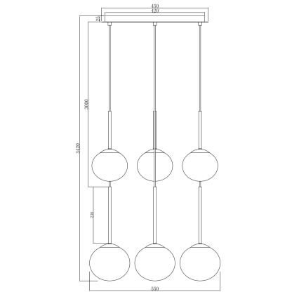Ondaluce - Závesný luster na lanku JEWEL 6xE14/10W/230V pr. 55 cm dymovo čierny