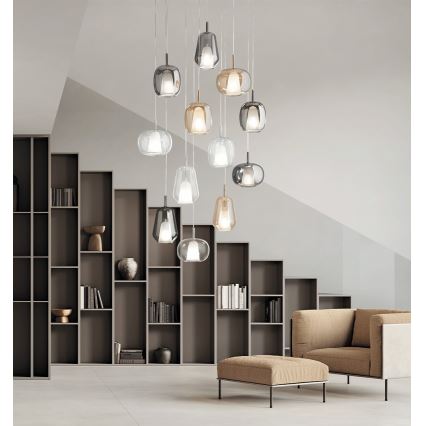 Ondaluce - Závesný luster na lanku THELMA 1xE27/15W/230V pr. 19 cm zlatá/číra