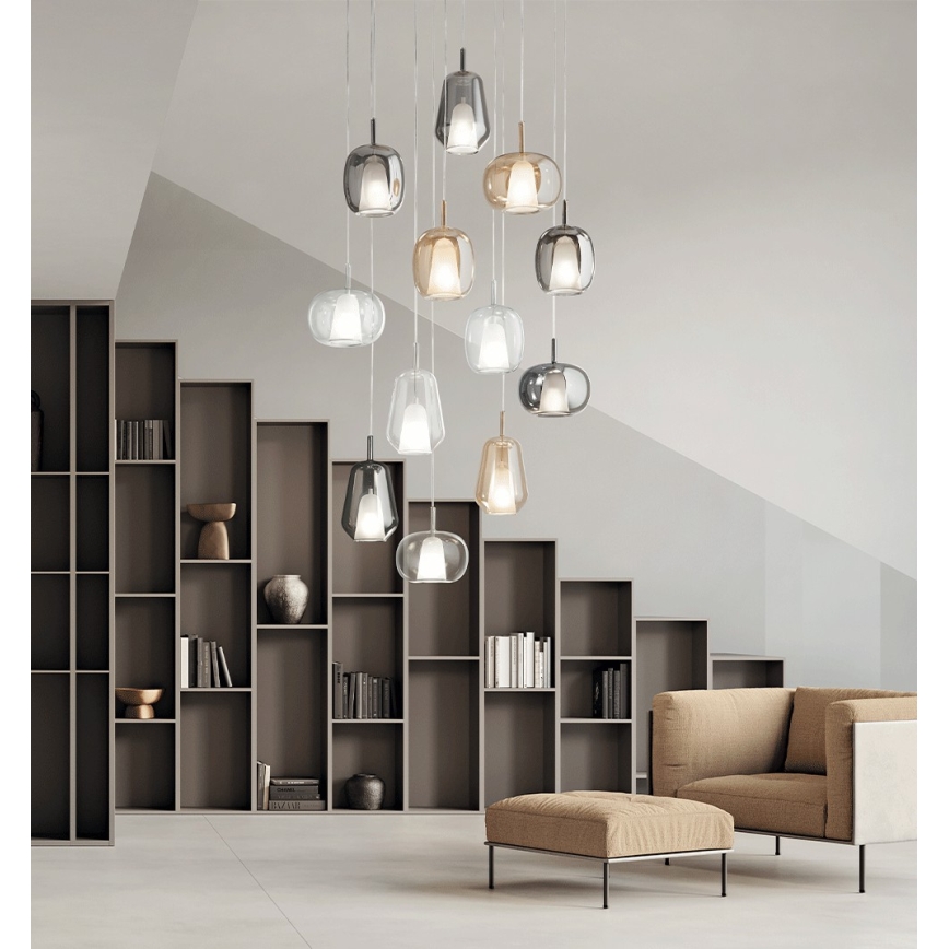 Ondaluce - Závesný luster na lanku THELMA 1xE27/15W/230V pr. 19 cm zlatá/číra