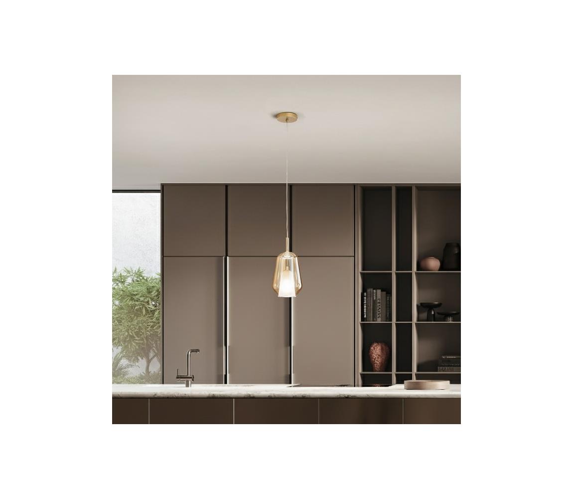 Ondaluce - Závesný luster na lanku TH 1xE27/15W/230V priemer 19 cm zlatá/dymová béžová SO.TH/1-AMBRA