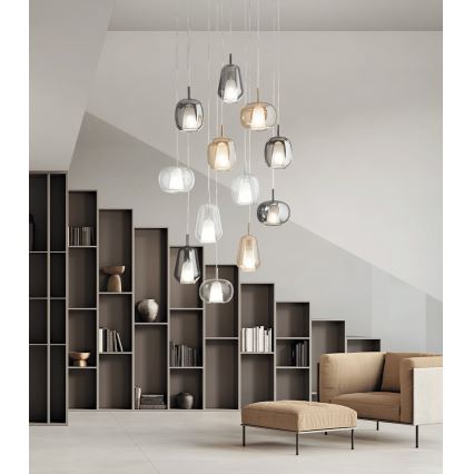 Ondaluce - Závesný luster na lanku THELMA 1xE27/15W/230V priemer 19 cm zlatá/dymová béžová