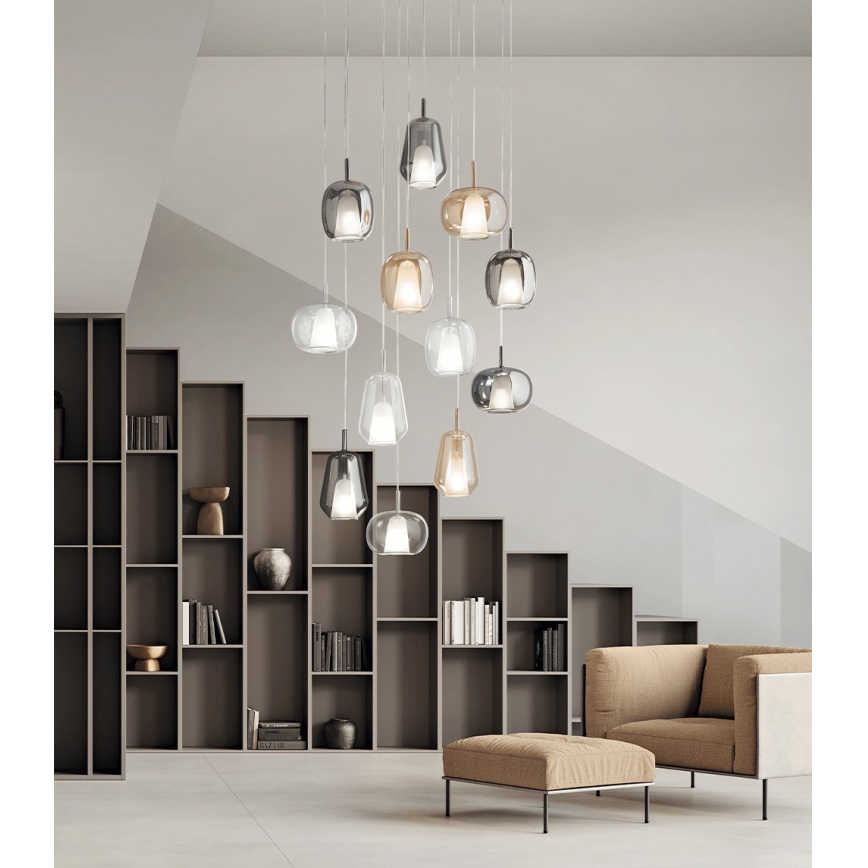 Ondaluce - Závesný luster na lanku THELMA 1xE27/15W/230V priemer 19 cm zlatá/dymová béžová