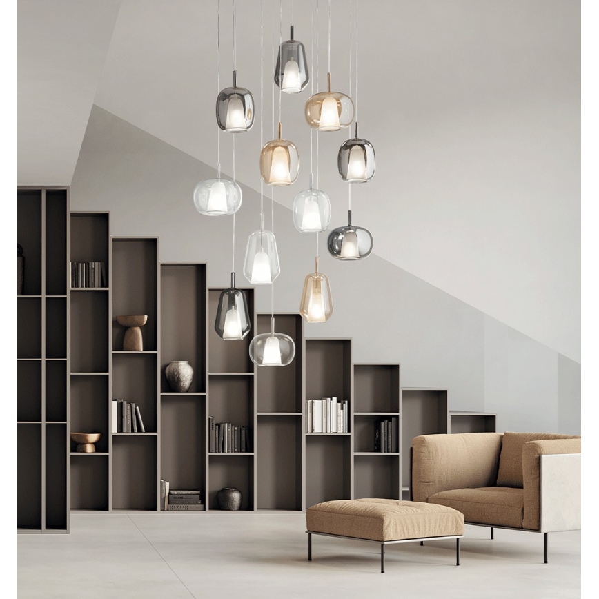 Ondaluce - Závesný luster na lanku THELMA 2xE27/15W/230V pr. 25 cm zlatá/dymová béžová