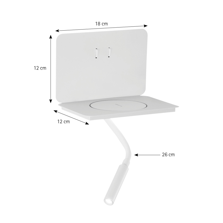 ONLI - LED flexibilná lampička s poličkou WIK LED/6,5W/230V + LED/3W biela
