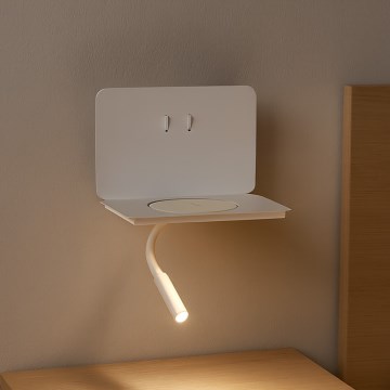 ONLI - LED flexibilná lampička s policou a QI nabíjaním WIK LED/6,5W/230V + LED/3W biela
