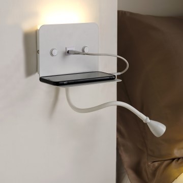 ONLI - LED Flexibilná lampička s policou a USB nabíjaním PLAK LED/1W/230V biela