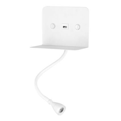 ONLI - LED Flexibilná lampička s policou a USB nabíjaním PLAK LED/1W/230V biela