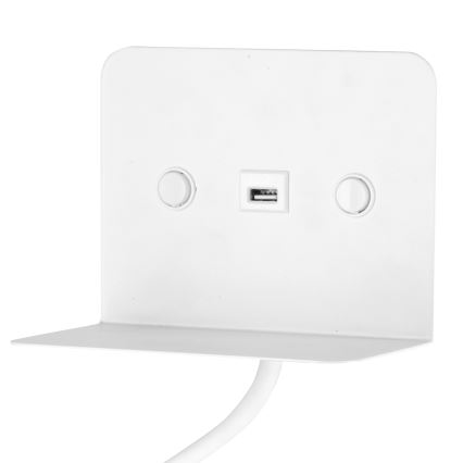 ONLI - LED Flexibilná lampička s policou a USB nabíjaním PLAK LED/1W/230V biela