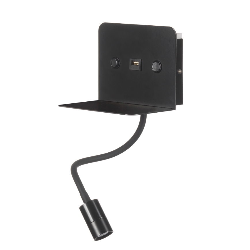 ONLI - LED Flexibilná lampička s policou a USB nabíjaním PLAK LED/1W/230V čierna