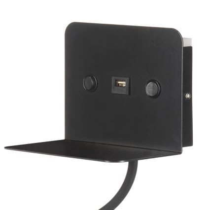 ONLI - LED Flexibilná lampička s policou a USB nabíjaním PLAK LED/1W/230V čierna