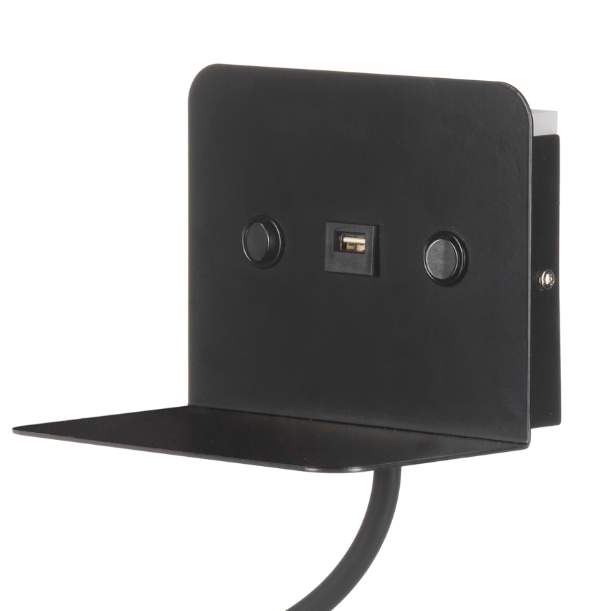 ONLI - LED Flexibilná lampička s policou a USB nabíjaním PLAK LED/1W/230V čierna