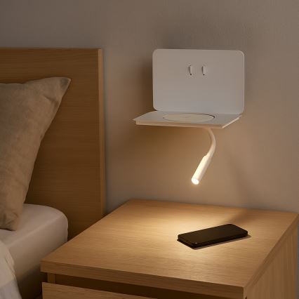 ONLI - LED flexibilná lampička s policou a QI nabíjaním WIK LED/6,5W/230V + LED/3W biela