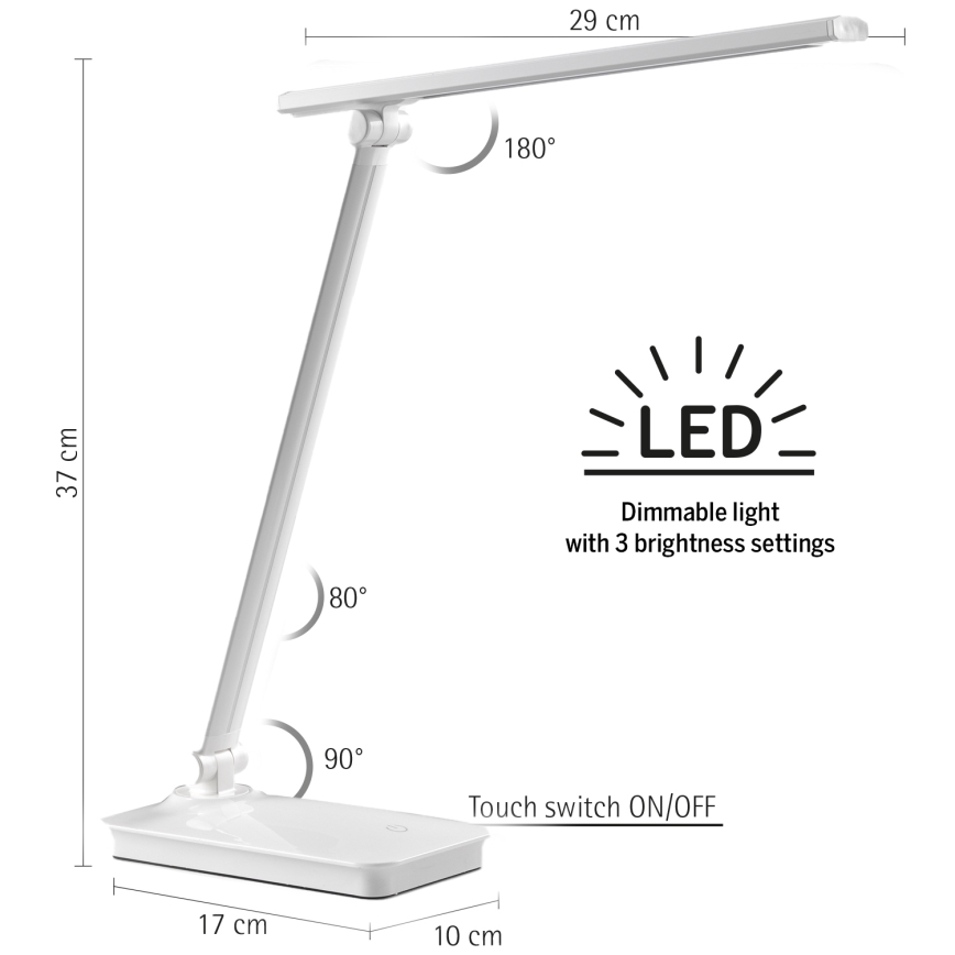 ONLI - LED Stmievateľná dotyková stolná lampa s USB portem DESKI LED/7W/230V 4000K biela