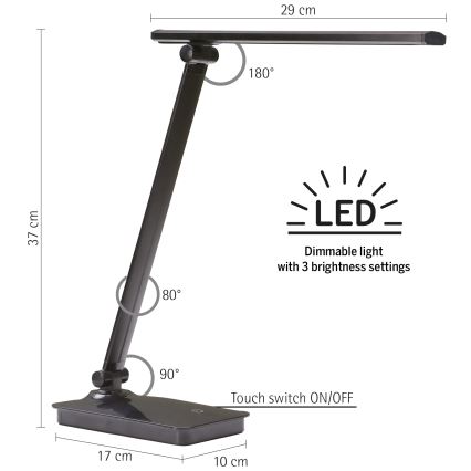 ONLI - LED Stmievateľná stolná lampa s USB portom DESKI LED/7W/230V 4000K čierna