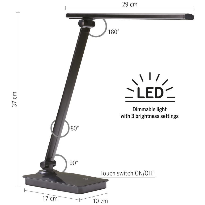 ONLI - LED Stmievateľná stolná lampa s USB portom DESKI LED/7W/230V 4000K čierna