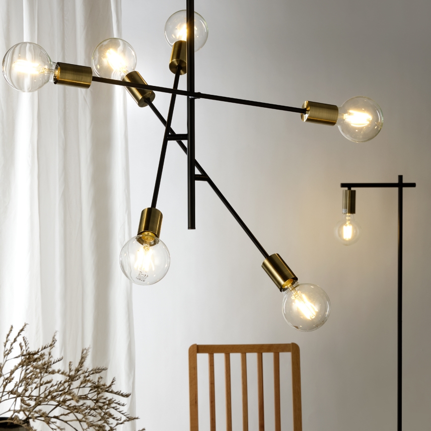 ONLI - Luster na lanku CROSS 6xE27/22W/230V čierna/mosadz