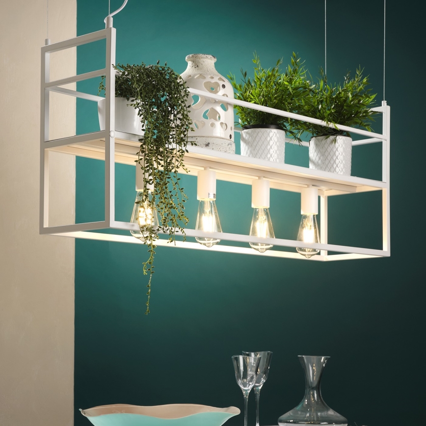 ONLI - Luster na lanku s poličkou JEFFER 4xE27/22W/230V biela