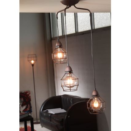 ONLI - Luster na lanku SPIDER 3xE27/15W/230V čierna/hnedá
