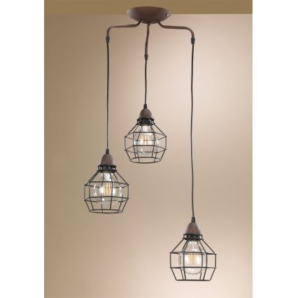 ONLI - Luster na lanku SPIDER 3xE27/15W/230V čierna/hnedá