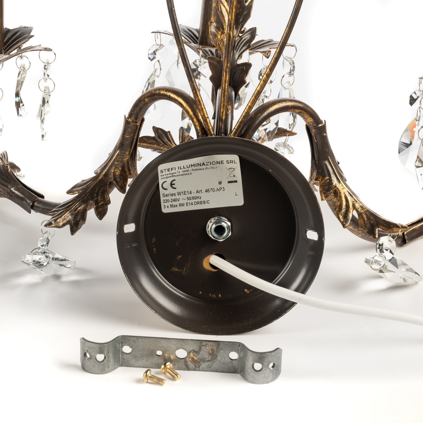 ONLI - Nástenné svietidlo TERESA 3xE14/6W/230V bronzová