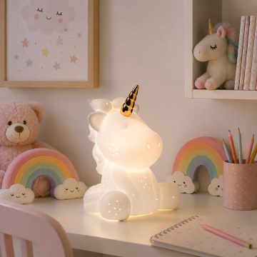 ONLI - Stolová lampa PORCELLANA 1xE14/6W/230V 23,5 cm jednorožec