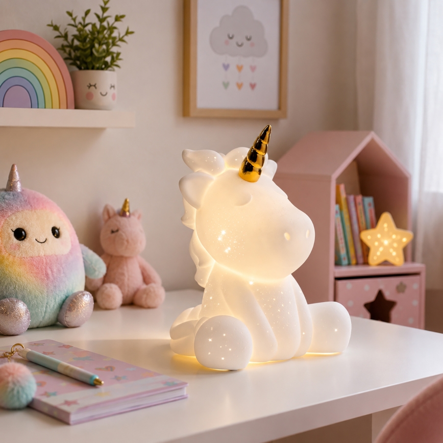 ONLI - Stolová lampa PORCELLANA 1xE14/6W/230V 23,5 cm jednorožec